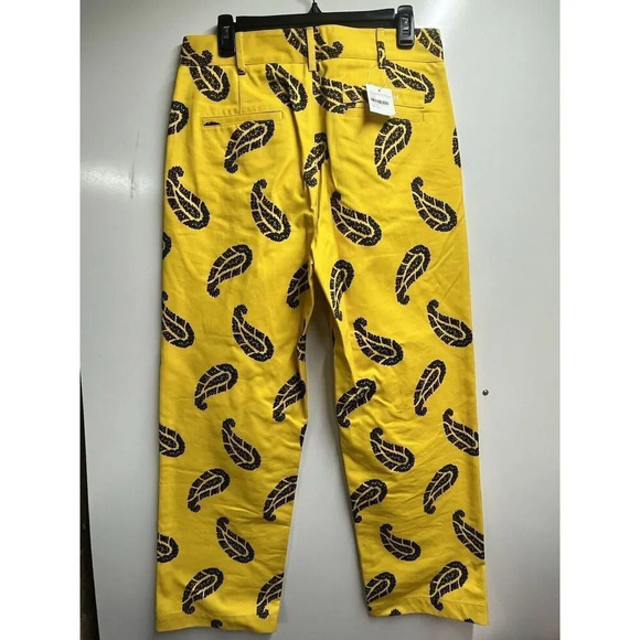 Noah NWT Floral Paisley Pleated Chino Pants Trousers Yellow SIZE 32 Mens - Picture 6 of 10